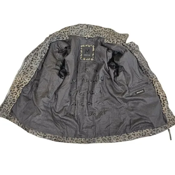 New Mauritius Vicki Leopard Print Leather Moto Jacket $350 Size 10